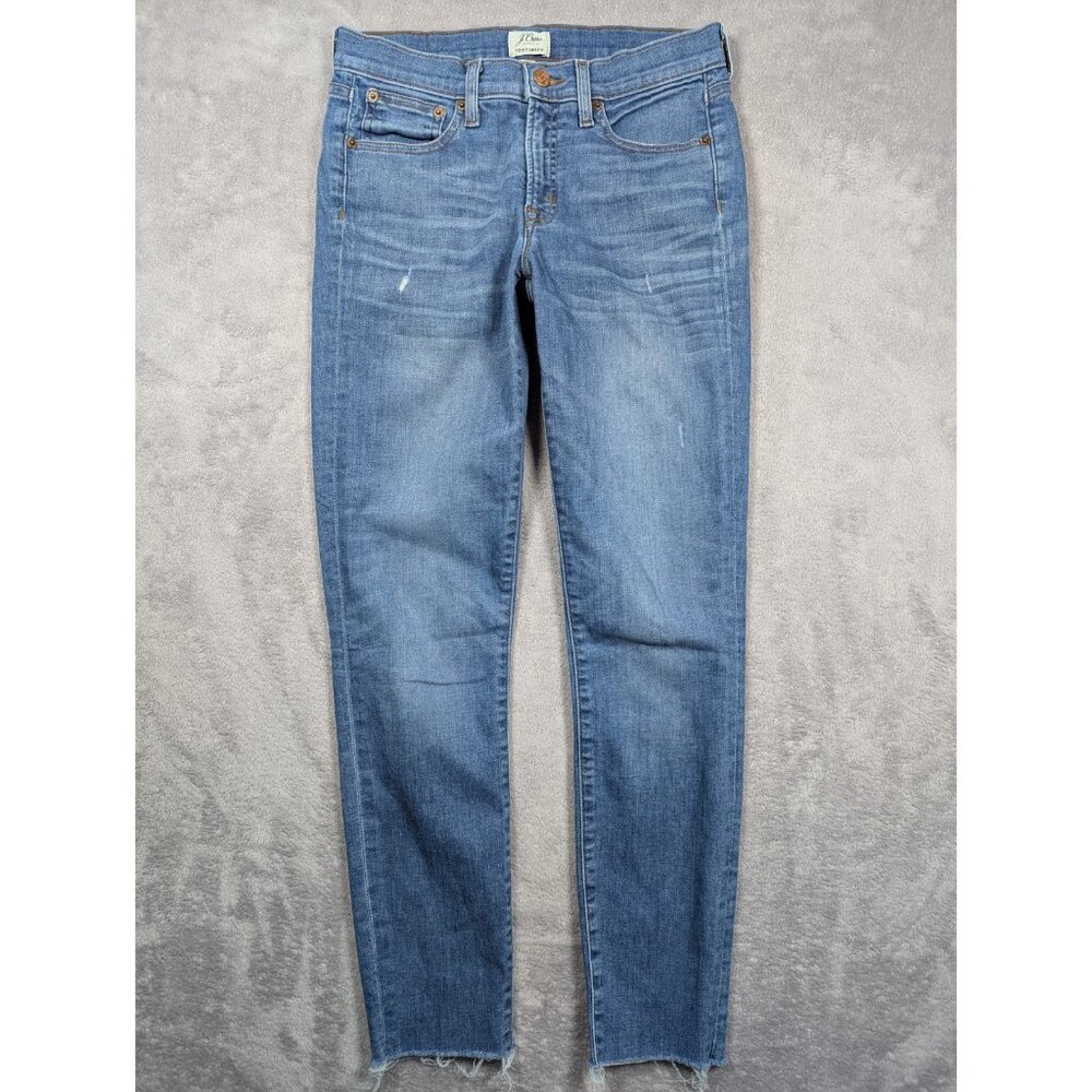 J Crew Toothpick Jeans Women Size 27 Distressed Raw Hem Light Wash Preppy Modern